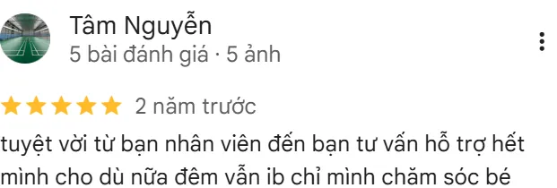 Đánh giá 5 sao của khách Tâm Nguyễn trên Google Maps: tuyệt vời từ bạn nhân viên đến bạn tư vấn hỗ trợ hết mình